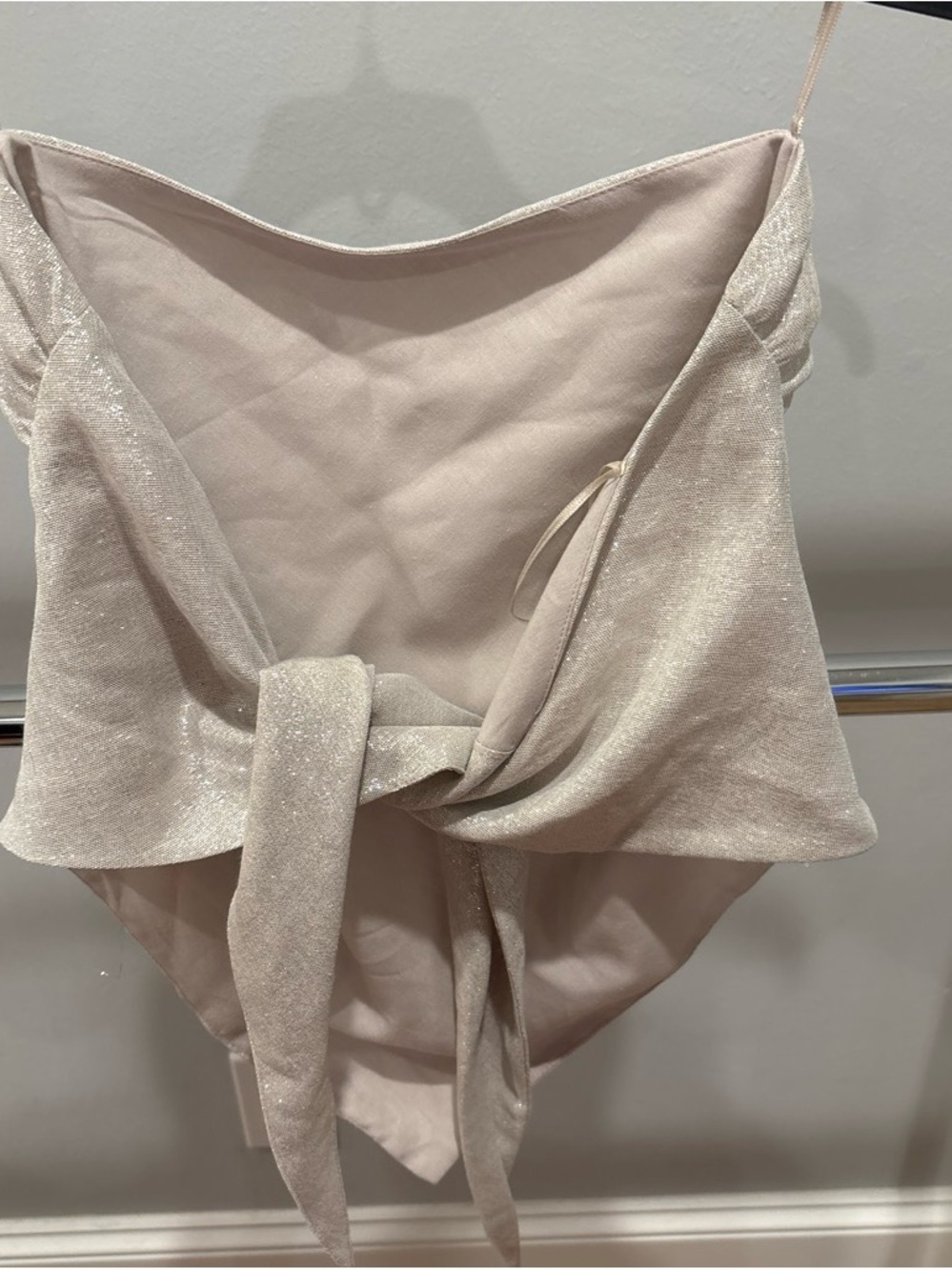 Zara Shimmery Light Taupe Tie-Front Strapless Jumpsuit